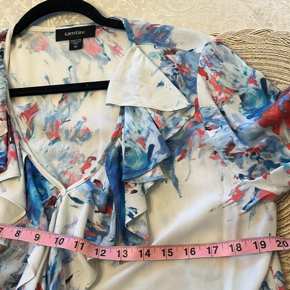 Karen Kane Women's Blue and White Blouse Ruffled and Tied Front Size Medium EUC - Picture 8 of 8